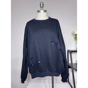 June 6th Distressed Black Oversized Pullover Sweatshirt Size M USED